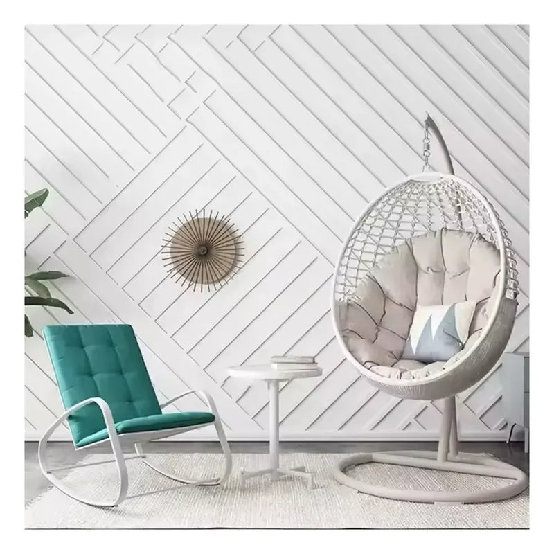 Fauteuil Suspendu Œuf en Résine Tressée Blanc Cassé avec Pied Métal, 195 cm, vue 6