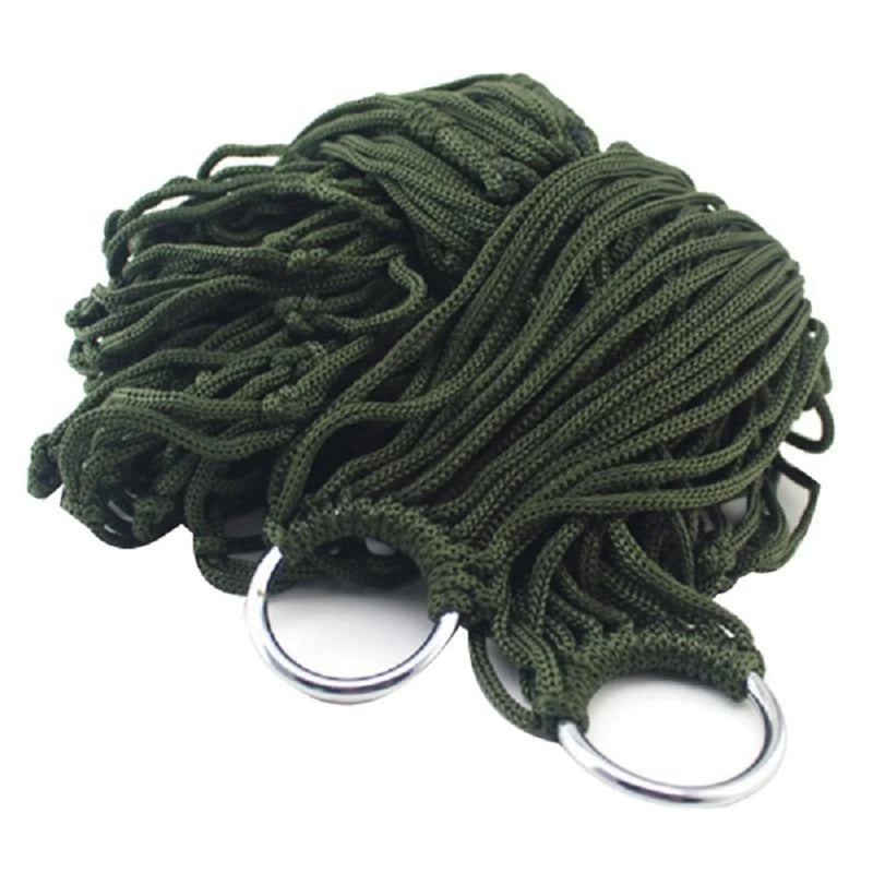 Hamac Filet de Camping en Corde de Nylon Vert Militaire avec Anneaux Métalliques, vue 5