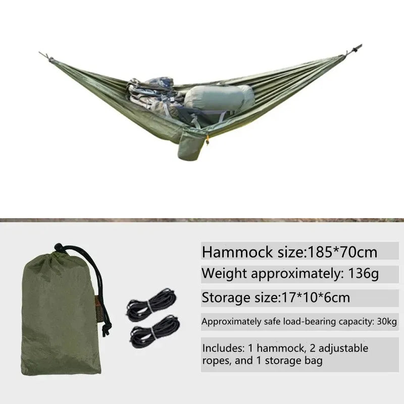 Hamac de camping avec toile pare-soleil 290 x 140 cm et hamac de rangement suspendu, vue 10