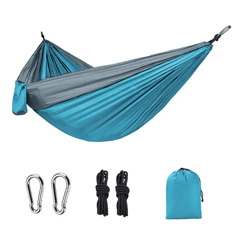 Hamac de Camping 1 Place en Nylon Bicolore, 270 x 140 cm, 7 Coloris, Mousquetons, vue 9