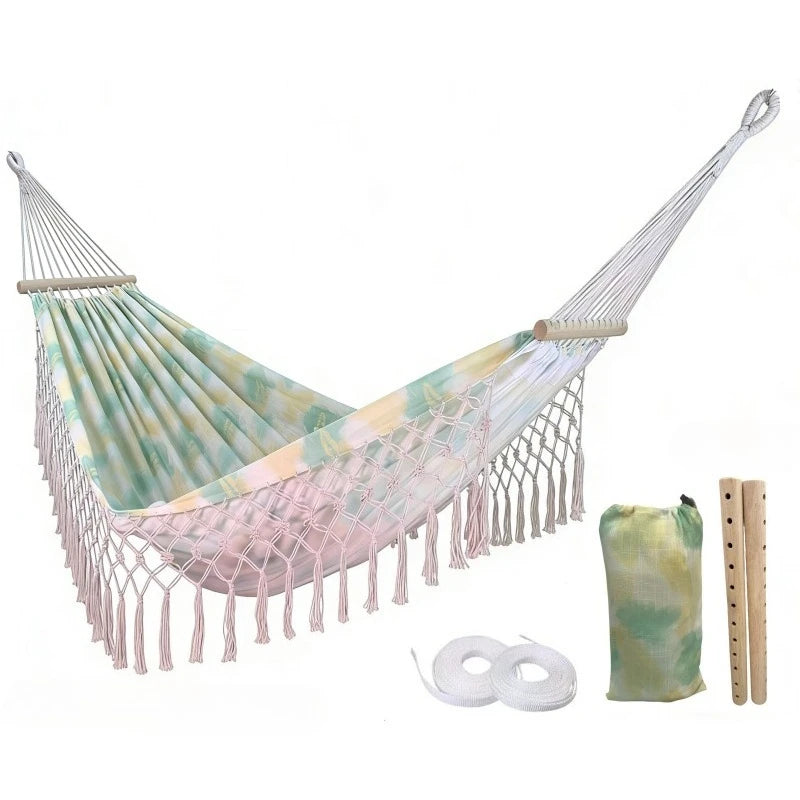 Hamac à Barres Bohème en Polyester, Franges, Sangles et Sac de Transport, vue 8