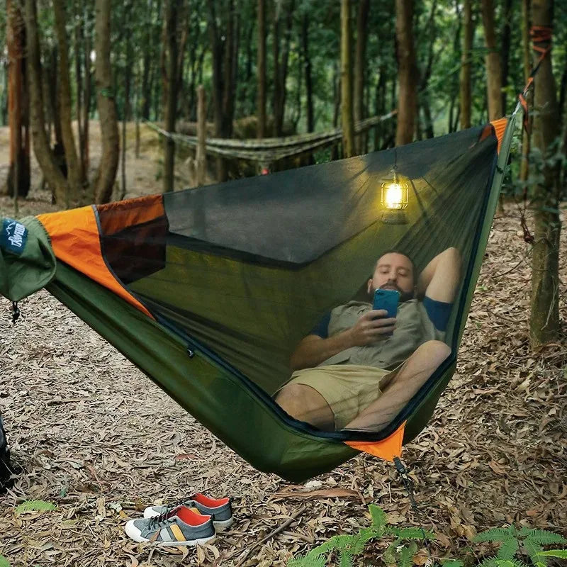 Hamac de Camping Moustiquaire 310 x 140 cm, Bâche et Matelas Gonflable à la Pièce